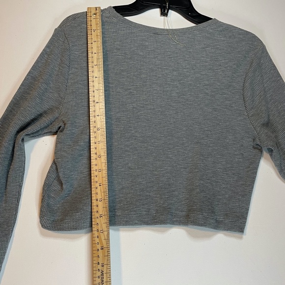 Wild Fable Crop Top Long Sleeve Grey Waffle Texture Size L - Picture 8 of 9